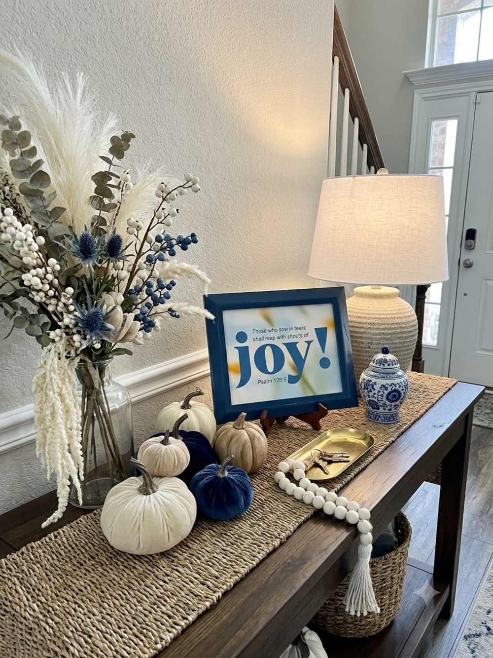 Joy Blue Framed Christian Scripture Print Psalm 126:5 Bible Verse Wall Decor